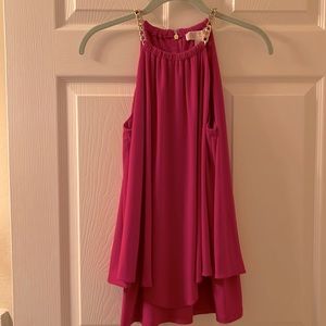Michael Kors deep raspberry color top with chain neckline back zipper
